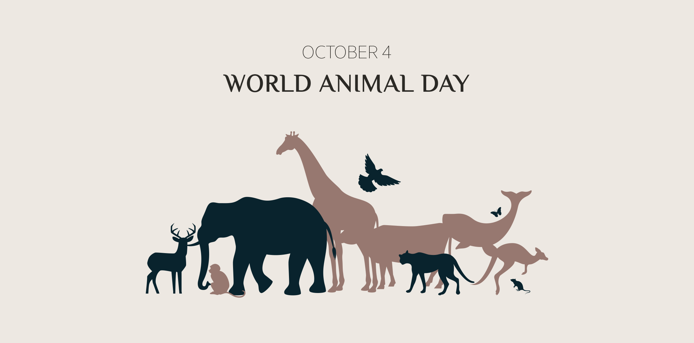 10월 4일 세계동물의날 포스터. 아래쪽에는 야생동물 일러스트가 그려져있다.
